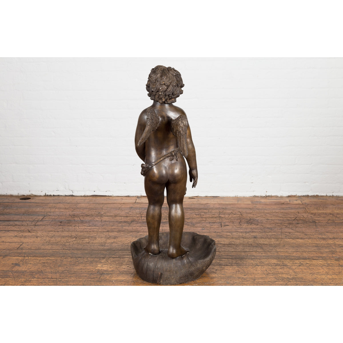 Lost Wax Bronze Statue of a Winged Cherub Standing on a Shell in Dark Patina-14. Asian &amp; Chinese Furniture, Art, Antiques, Vintage Home Décor for sale at FEA Home
