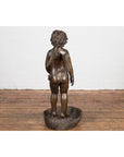 Lost Wax Bronze Statue of a Winged Cherub Standing on a Shell in Dark Patina-14. Asian & Chinese Furniture, Art, Antiques, Vintage Home Décor for sale at FEA Home