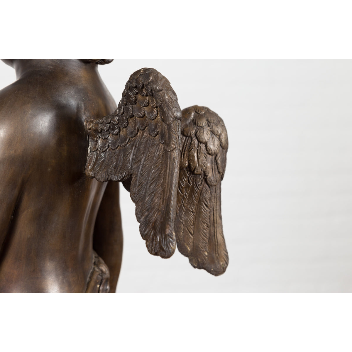 Lost Wax Bronze Statue of a Winged Cherub Standing on a Shell in Dark Patina-17. Asian &amp; Chinese Furniture, Art, Antiques, Vintage Home Décor for sale at FEA Home