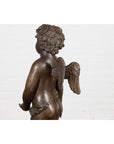 Lost Wax Bronze Statue of a Winged Cherub Standing on a Shell in Dark Patina-18. Asian & Chinese Furniture, Art, Antiques, Vintage Home Décor for sale at FEA Home