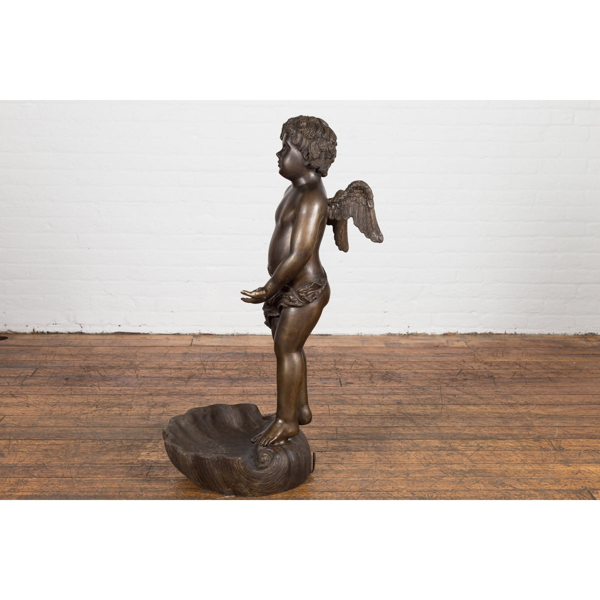 Lost Wax Bronze Statue of a Winged Cherub Standing on a Shell in Dark Patina-19. Asian &amp; Chinese Furniture, Art, Antiques, Vintage Home Décor for sale at FEA Home