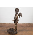 Lost Wax Bronze Statue of a Winged Cherub Standing on a Shell in Dark Patina-19. Asian & Chinese Furniture, Art, Antiques, Vintage Home Décor for sale at FEA Home
