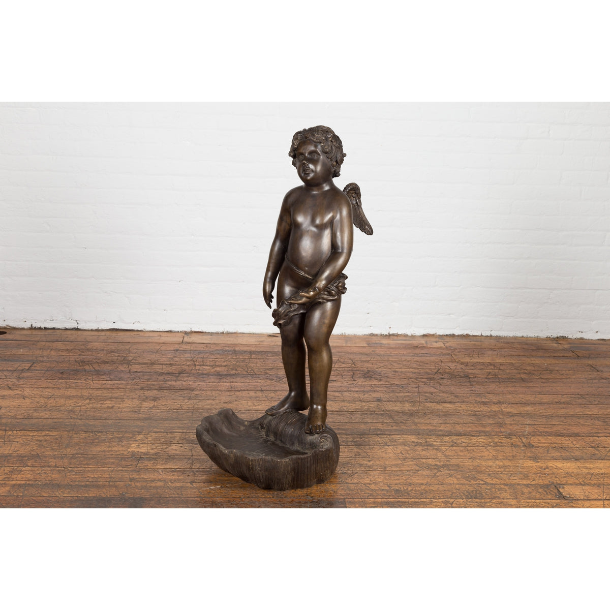 Lost Wax Bronze Statue of a Winged Cherub Standing on a Shell in Dark Patina-20. Asian &amp; Chinese Furniture, Art, Antiques, Vintage Home Décor for sale at FEA Home