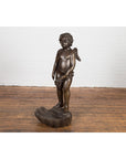 Lost Wax Bronze Statue of a Winged Cherub Standing on a Shell in Dark Patina-20. Asian & Chinese Furniture, Art, Antiques, Vintage Home Décor for sale at FEA Home