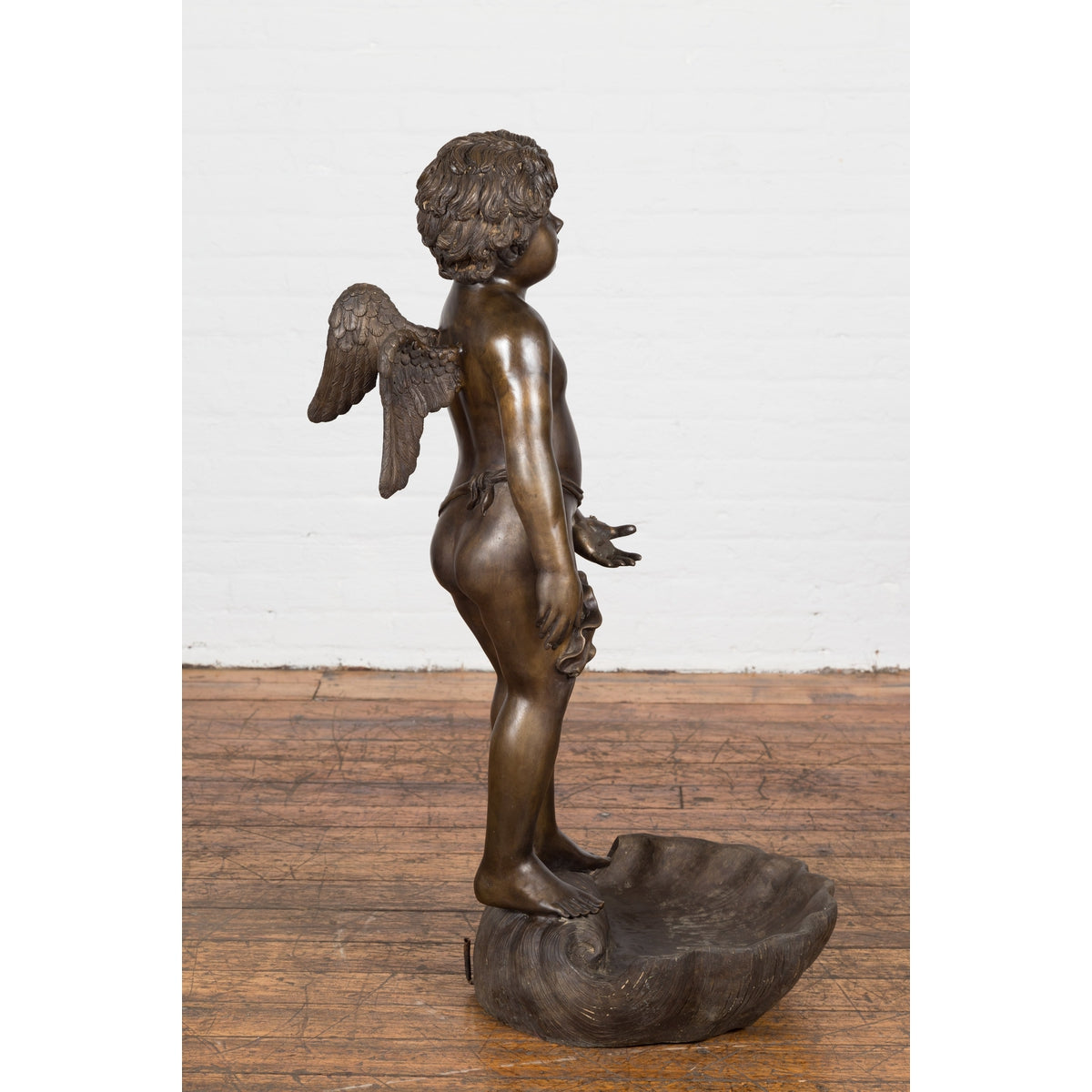 Lost Wax Bronze Statue of a Winged Cherub Standing on a Shell in Dark Patina-4. Asian &amp; Chinese Furniture, Art, Antiques, Vintage Home Décor for sale at FEA Home