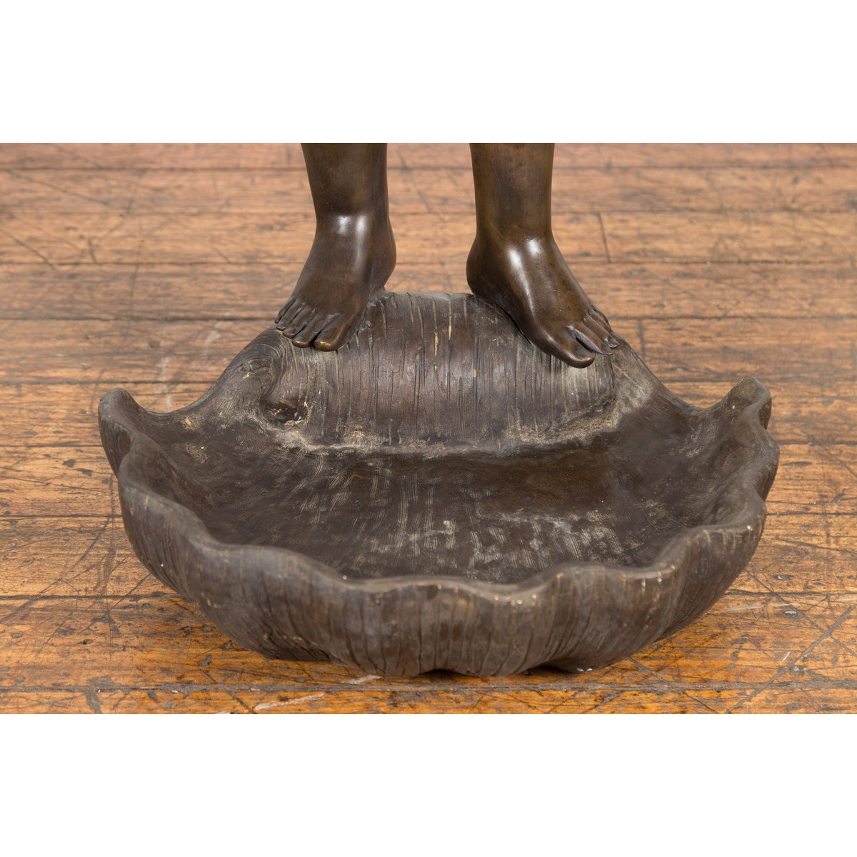 Lost Wax Bronze Statue of a Winged Cherub Standing on a Shell in Dark Patina-5. Asian &amp; Chinese Furniture, Art, Antiques, Vintage Home Décor for sale at FEA Home