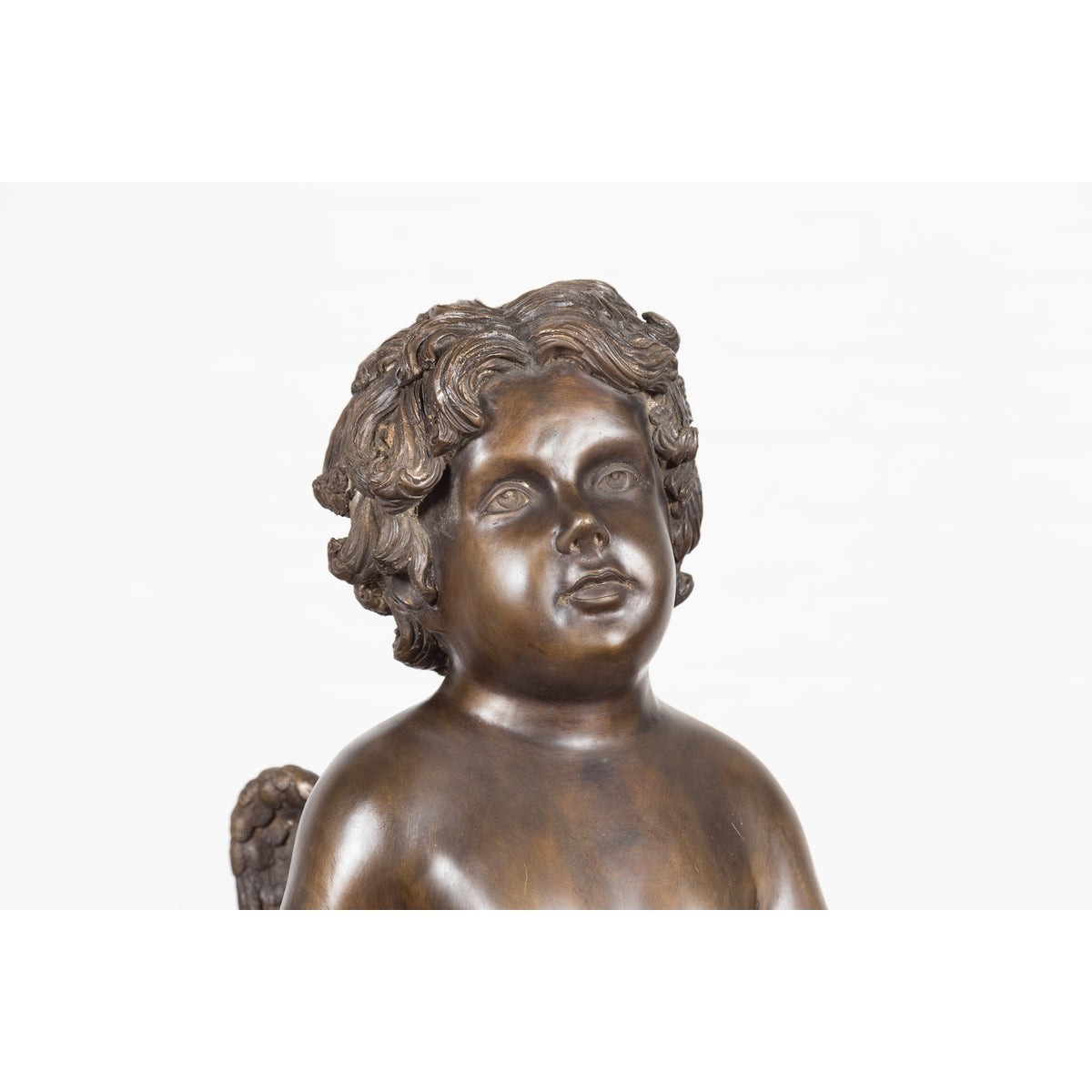 Lost Wax Bronze Statue of a Winged Cherub Standing on a Shell in Dark Patina-7. Asian &amp; Chinese Furniture, Art, Antiques, Vintage Home Décor for sale at FEA Home