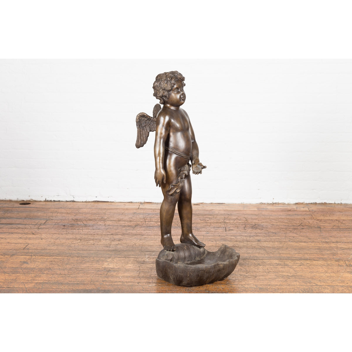 Lost Wax Bronze Statue of a Winged Cherub Standing on a Shell in Dark Patina-8. Asian &amp; Chinese Furniture, Art, Antiques, Vintage Home Décor for sale at FEA Home