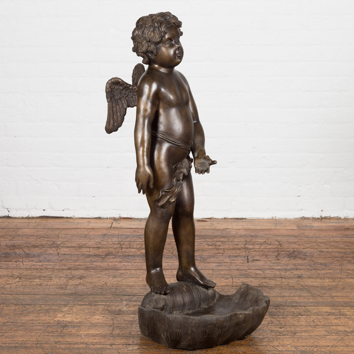 Lost Wax Bronze Statue of a Winged Cherub Standing on a Shell in Dark Patina-9. Asian &amp; Chinese Furniture, Art, Antiques, Vintage Home Décor for sale at FEA Home