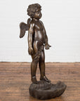 Lost Wax Bronze Statue of a Winged Cherub Standing on a Shell in Dark Patina-9. Asian & Chinese Furniture, Art, Antiques, Vintage Home Décor for sale at FEA Home