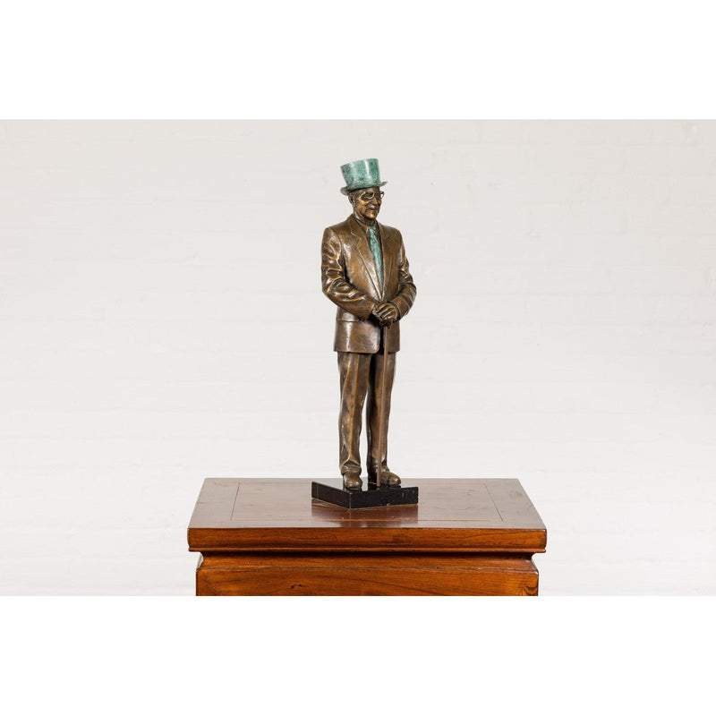 Man Wearing Top Hat Bronze Tabletop Statuette with Gold and Verdigris Patina-RG2143-12. Asian & Chinese Furniture, Art, Antiques, Vintage Home Décor for sale at FEA Home