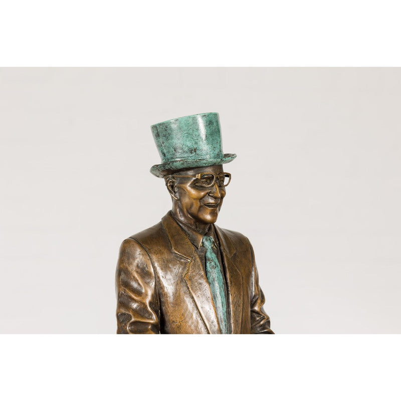 Man Wearing Top Hat Bronze Tabletop Statuette with Gold and Verdigris Patina-RG2143-13. Asian & Chinese Furniture, Art, Antiques, Vintage Home Décor for sale at FEA Home