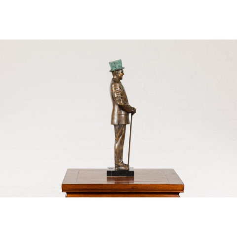 Man Wearing Top Hat Bronze Tabletop Statuette with Gold and Verdigris Patina-RG2143-14. Asian & Chinese Furniture, Art, Antiques, Vintage Home Décor for sale at FEA Home