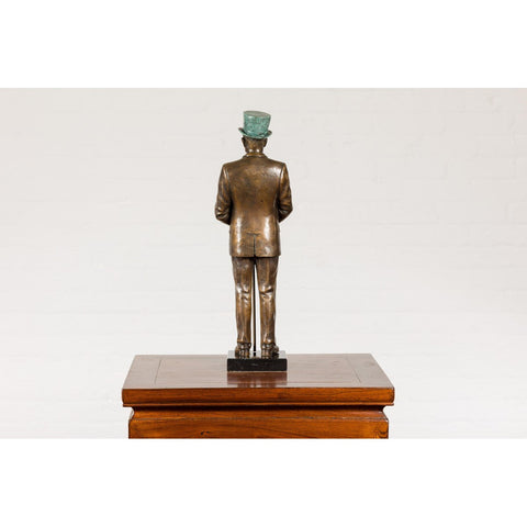 Man Wearing Top Hat Bronze Tabletop Statuette with Gold and Verdigris Patina-RG2143-15. Asian & Chinese Furniture, Art, Antiques, Vintage Home Décor for sale at FEA Home