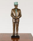 Man Wearing Top Hat Bronze Tabletop Statuette with Gold and Verdigris Patina-5. Asian & Chinese Furniture, Art, Antiques, Vintage Home Décor for sale at FEA Home