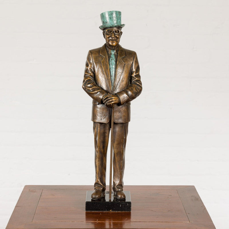 Man Wearing Top Hat Bronze Tabletop Statuette with Gold and Verdigris Patina-RG2143-5. Asian & Chinese Furniture, Art, Antiques, Vintage Home Décor for sale at FEA Home