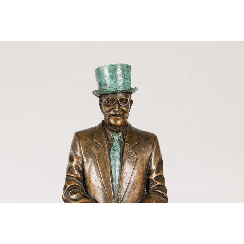 Man Wearing Top Hat Bronze Tabletop Statuette with Gold and Verdigris Patina-RG2143-7. Asian & Chinese Furniture, Art, Antiques, Vintage Home Décor for sale at FEA Home