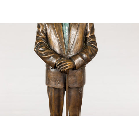 Man Wearing Top Hat Bronze Tabletop Statuette with Gold and Verdigris Patina