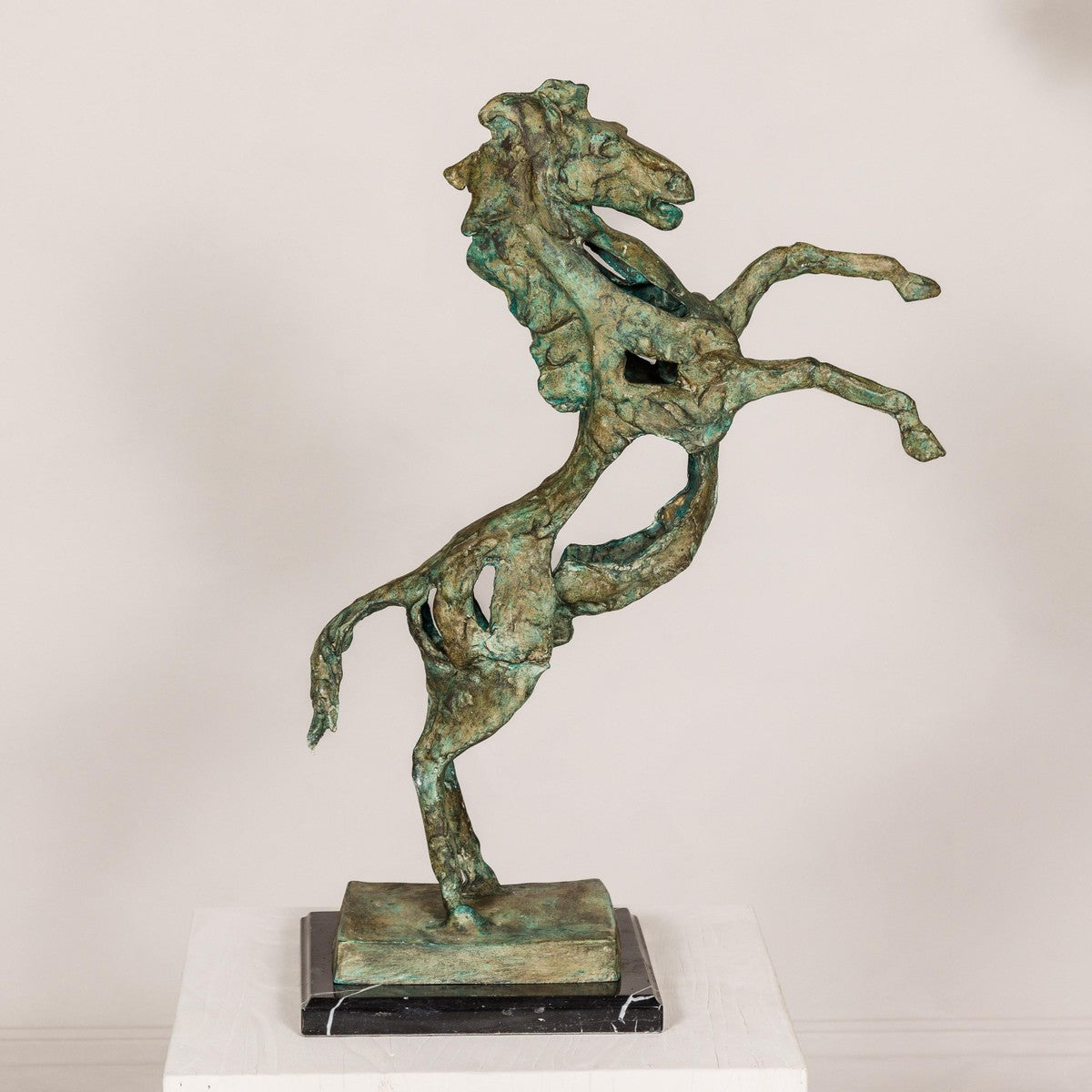 Tabletop Bronze Statue of a Rearing Horse on Custom Marble Base-1. Asian & Chinese Furniture, Art, Antiques, Vintage Home Décor for sale at FEA Home