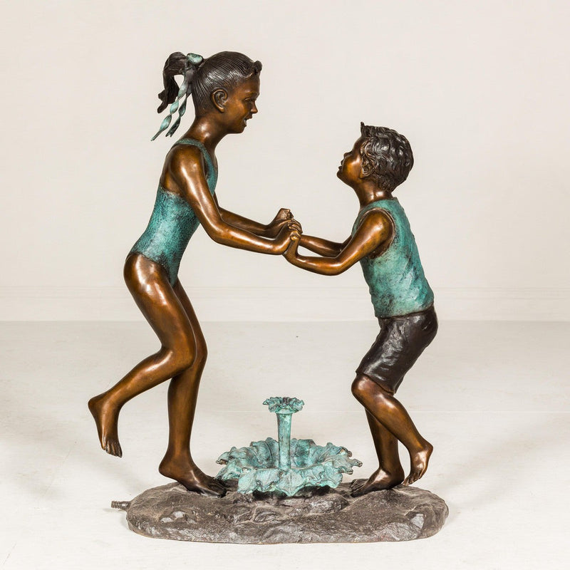 Dancing Friends, Patinated Bronze Sculpted Group Tubed as a Fountain-RG2155-12. Asian & Chinese Furniture, Art, Antiques, Vintage Home Décor for sale at FEA Home