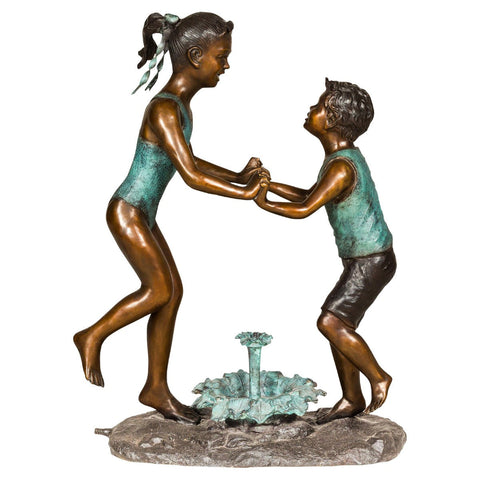 Dancing Friends, Patinated Bronze Sculpted Group Tubed as a Fountain-RG2155-1. Asian & Chinese Furniture, Art, Antiques, Vintage Home Décor for sale at FEA Home