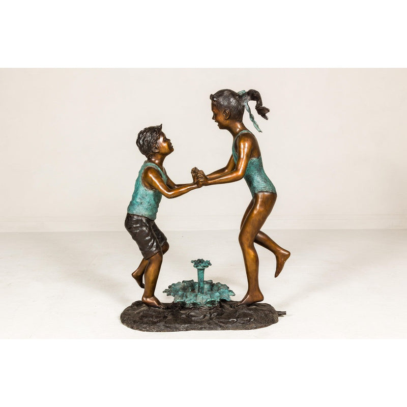 Dancing Friends, Patinated Bronze Sculpted Group Tubed as a Fountain-RG2155-2. Asian & Chinese Furniture, Art, Antiques, Vintage Home Décor for sale at FEA Home