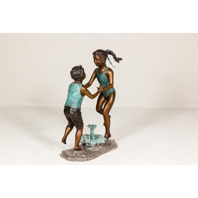 Dancing Friends, Patinated Bronze Sculpted Group Tubed as a Fountain-RG2155-9. Asian & Chinese Furniture, Art, Antiques, Vintage Home Décor for sale at FEA Home
