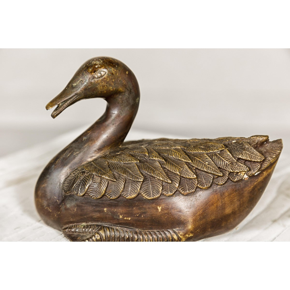 Bronze Tabletop Vintage Duck Statuette, Lost Wax with Fine Details-10. Asian &amp; Chinese Furniture, Art, Antiques, Vintage Home Décor for sale at FEA Home