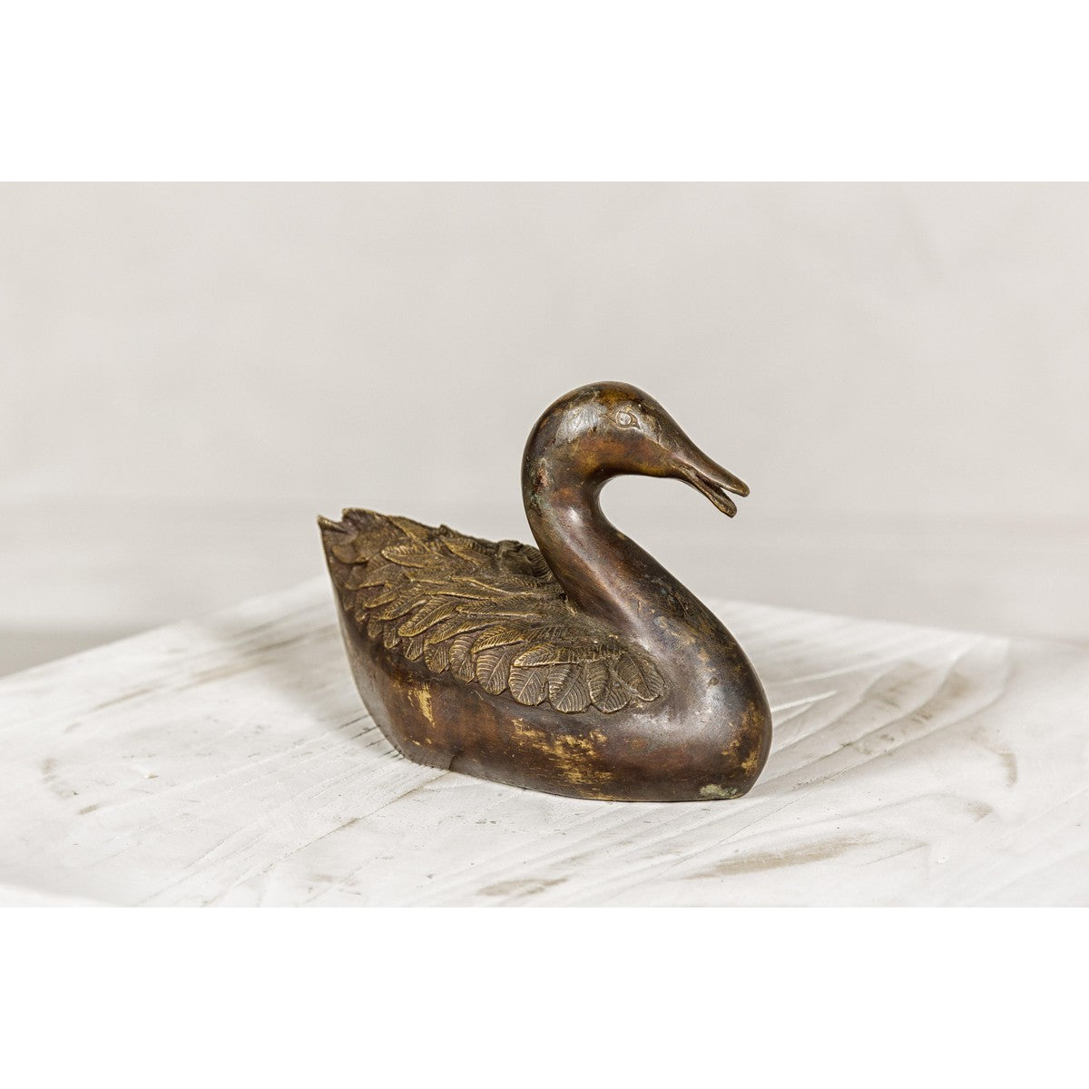 Bronze Tabletop Vintage Duck Statuette, Lost Wax with Fine Details-6. Asian &amp; Chinese Furniture, Art, Antiques, Vintage Home Décor for sale at FEA Home