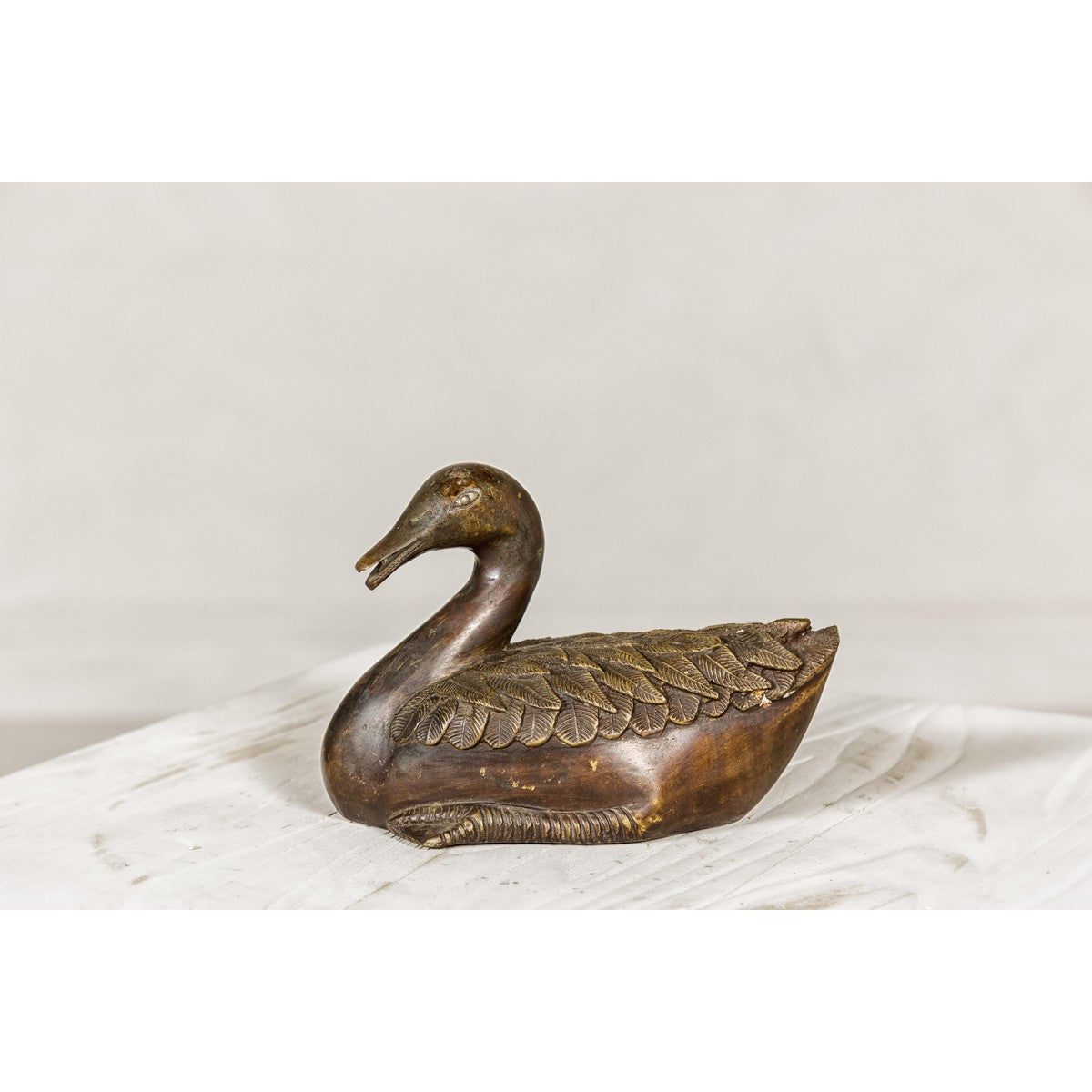 Bronze Tabletop Vintage Duck Statuette, Lost Wax with Fine Details-9. Asian &amp; Chinese Furniture, Art, Antiques, Vintage Home Décor for sale at FEA Home