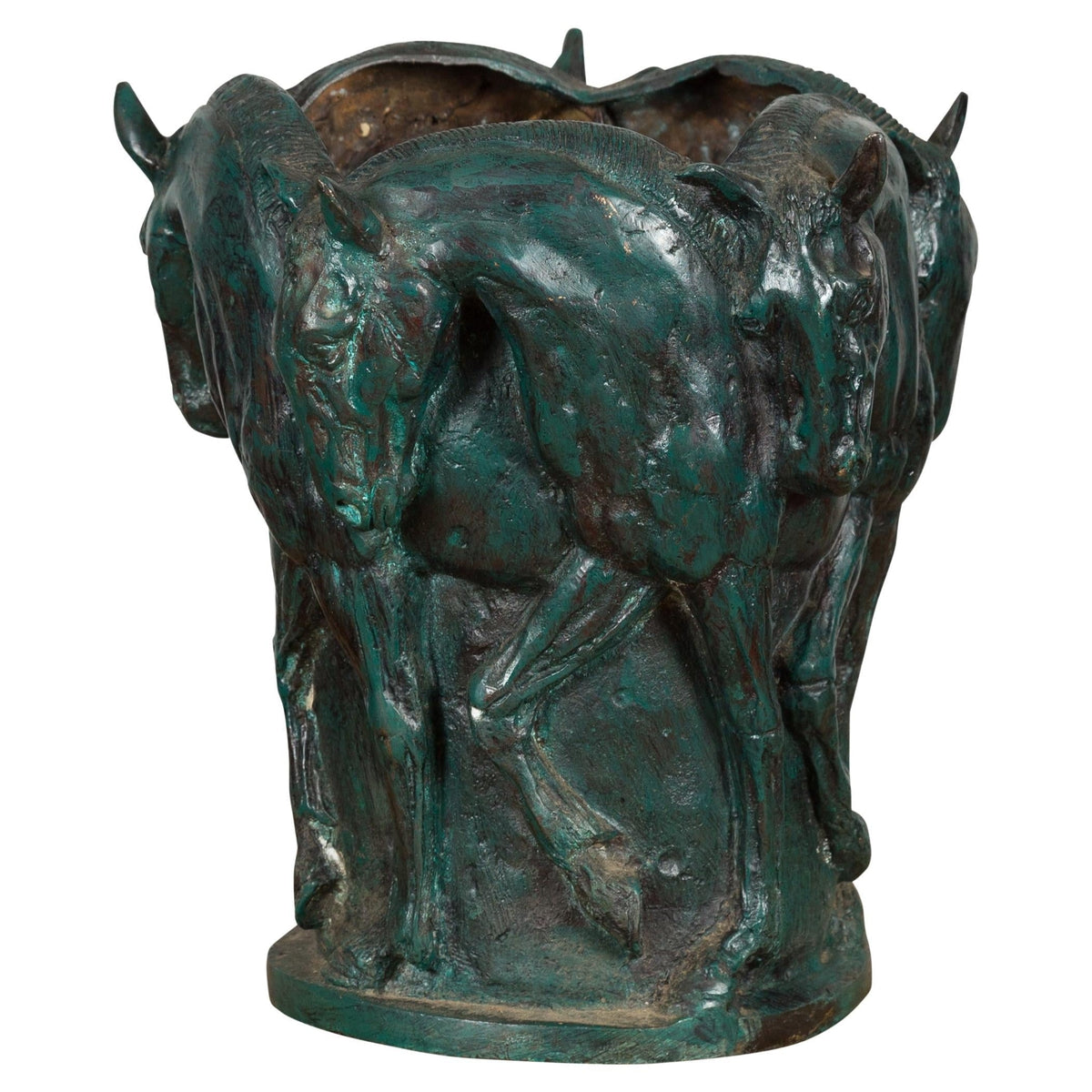 Bronze Indoor/Outdoor Planter with Horse Relief-1. Asian & Chinese Furniture, Art, Antiques, Vintage Home Décor for sale at FEA Home