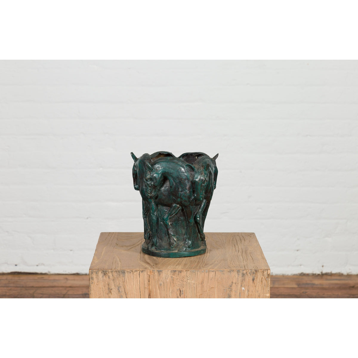 Bronze Indoor/Outdoor Planter with Horse Relief-10. Asian &amp; Chinese Furniture, Art, Antiques, Vintage Home Décor for sale at FEA Home