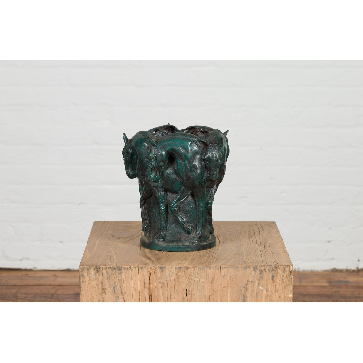 Bronze Indoor/Outdoor Planter with Horse Relief-11. Asian &amp; Chinese Furniture, Art, Antiques, Vintage Home Décor for sale at FEA Home