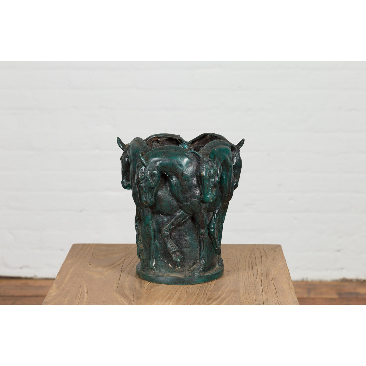 Bronze Indoor/Outdoor Planter with Horse Relief-12. Asian &amp; Chinese Furniture, Art, Antiques, Vintage Home Décor for sale at FEA Home