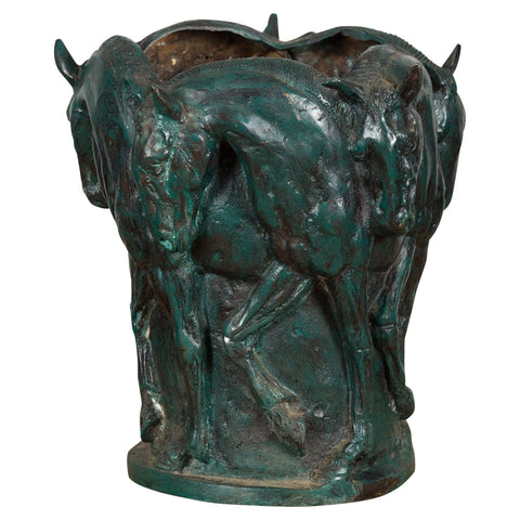 Verdigris Bronze Planter with Frieze of Passing Horses Cast in High Relief-RG350-1-Unique Furniture-Art-Antiques-Home Décor in NY