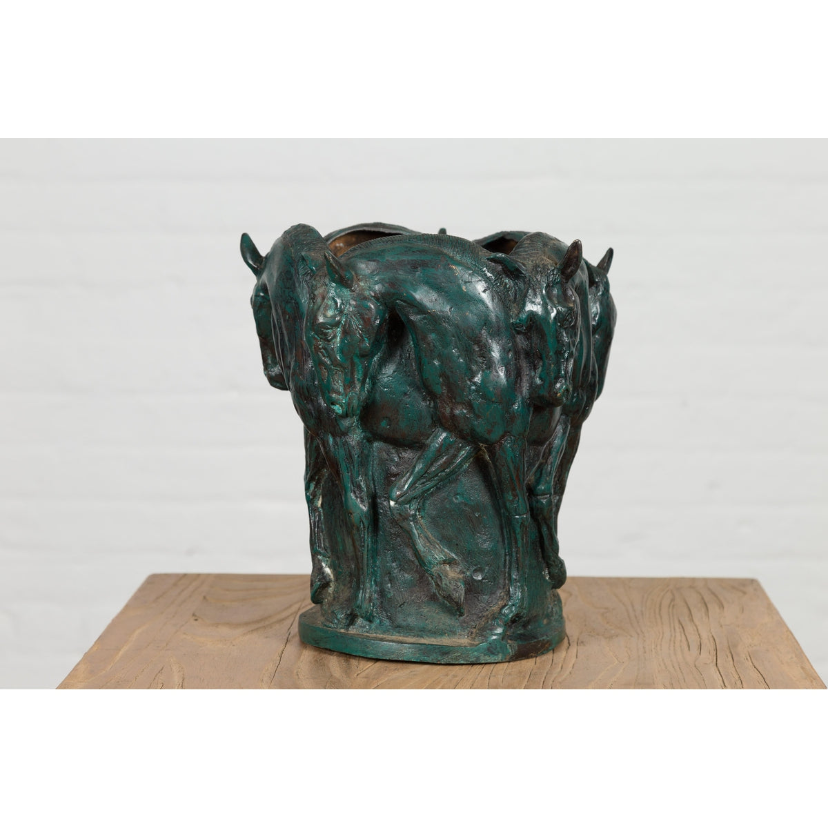 Bronze Indoor/Outdoor Planter with Horse Relief-3. Asian &amp; Chinese Furniture, Art, Antiques, Vintage Home Décor for sale at FEA Home