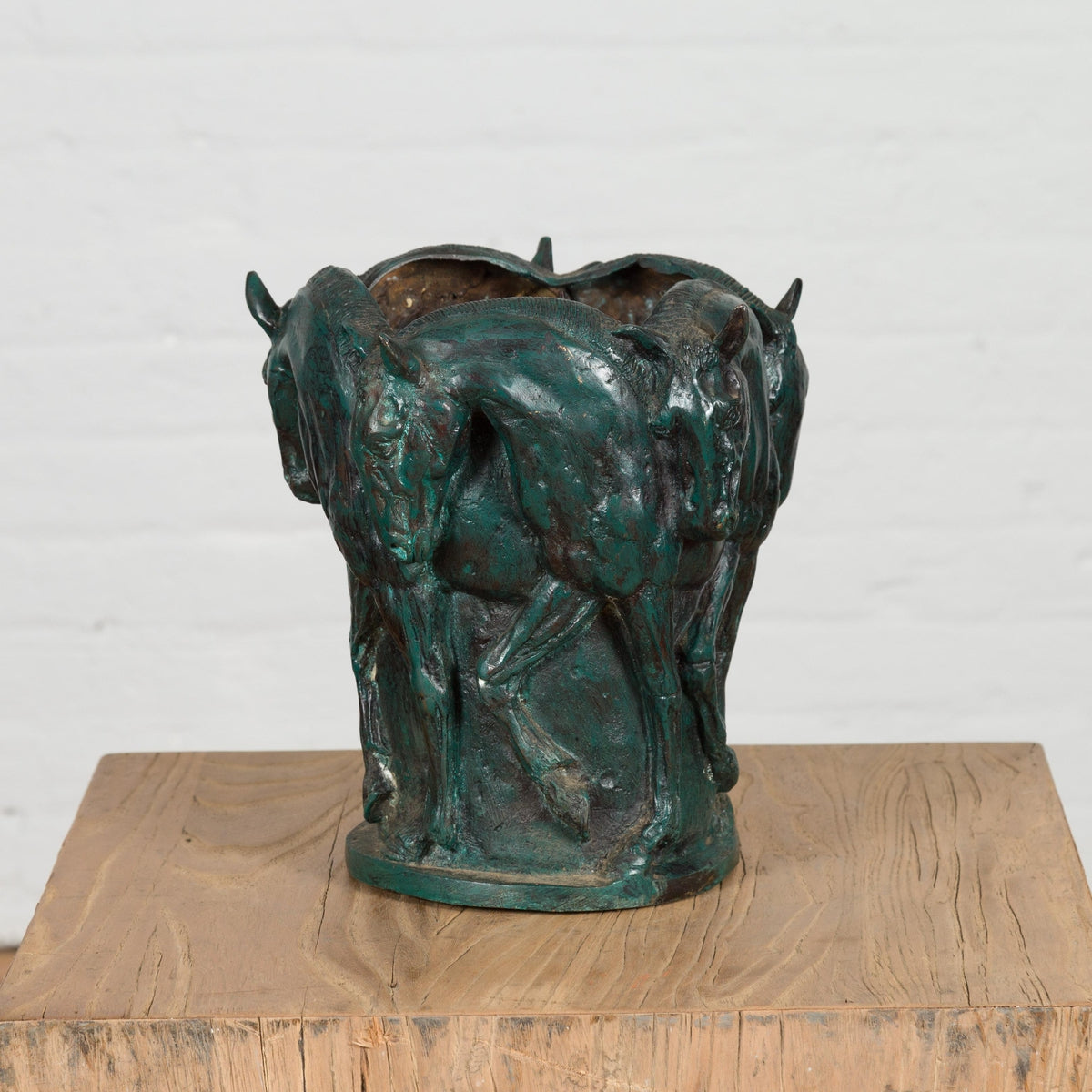 Bronze Indoor/Outdoor Planter with Horse Relief-4. Asian &amp; Chinese Furniture, Art, Antiques, Vintage Home Décor for sale at FEA Home