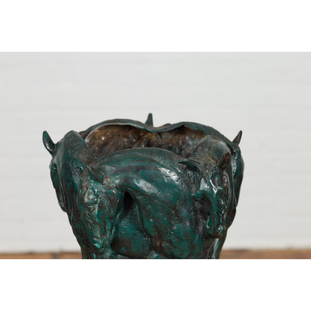 Bronze Indoor/Outdoor Planter with Horse Relief-6. Asian &amp; Chinese Furniture, Art, Antiques, Vintage Home Décor for sale at FEA Home