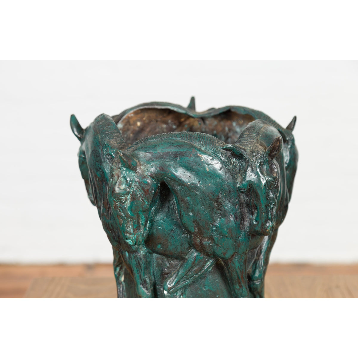 Bronze Indoor/Outdoor Planter with Horse Relief-8. Asian &amp; Chinese Furniture, Art, Antiques, Vintage Home Décor for sale at FEA Home