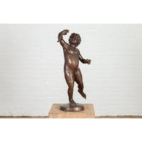 Classical Bronze Tabletop Statue of a Putto Holding a Frog