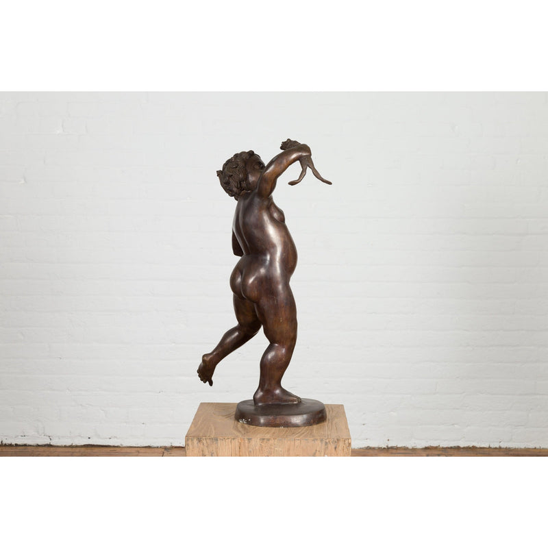 Classical Bronze Tabletop Statue of a Putto Holding a Frog-RG722-9. Asian & Chinese Furniture, Art, Antiques, Vintage Home Décor for sale at FEA Home