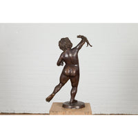 Classical Bronze Tabletop Statue of a Putto Holding a Frog