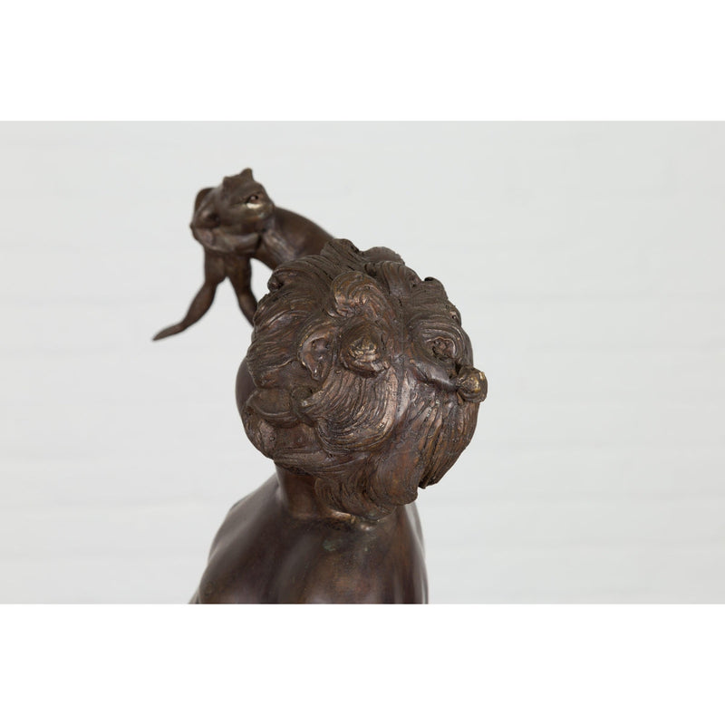 Classical Bronze Tabletop Statue of a Putto Holding a Frog-RG722-13. Asian & Chinese Furniture, Art, Antiques, Vintage Home Décor for sale at FEA Home