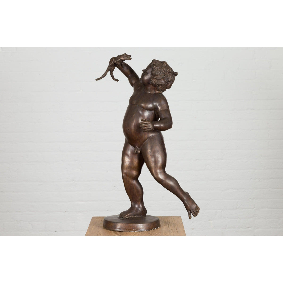 Classical Bronze Tabletop Statue of a Putto Holding a Frog-14. Asian &amp; Chinese Furniture, Art, Antiques, Vintage Home Décor for sale at FEA Home