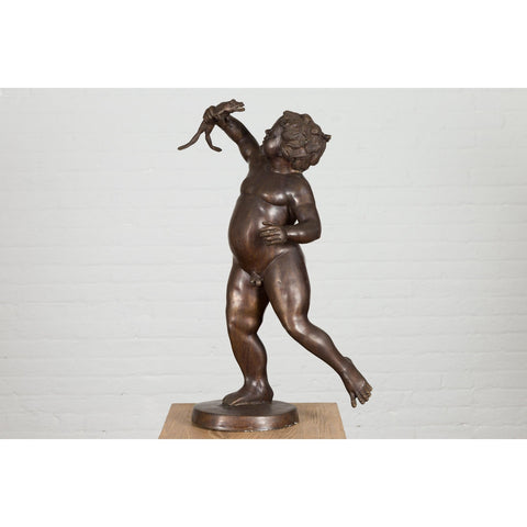 Classical Bronze Tabletop Statue of a Putto Holding a Frog-RG722-14. Asian & Chinese Furniture, Art, Antiques, Vintage Home Décor for sale at FEA Home