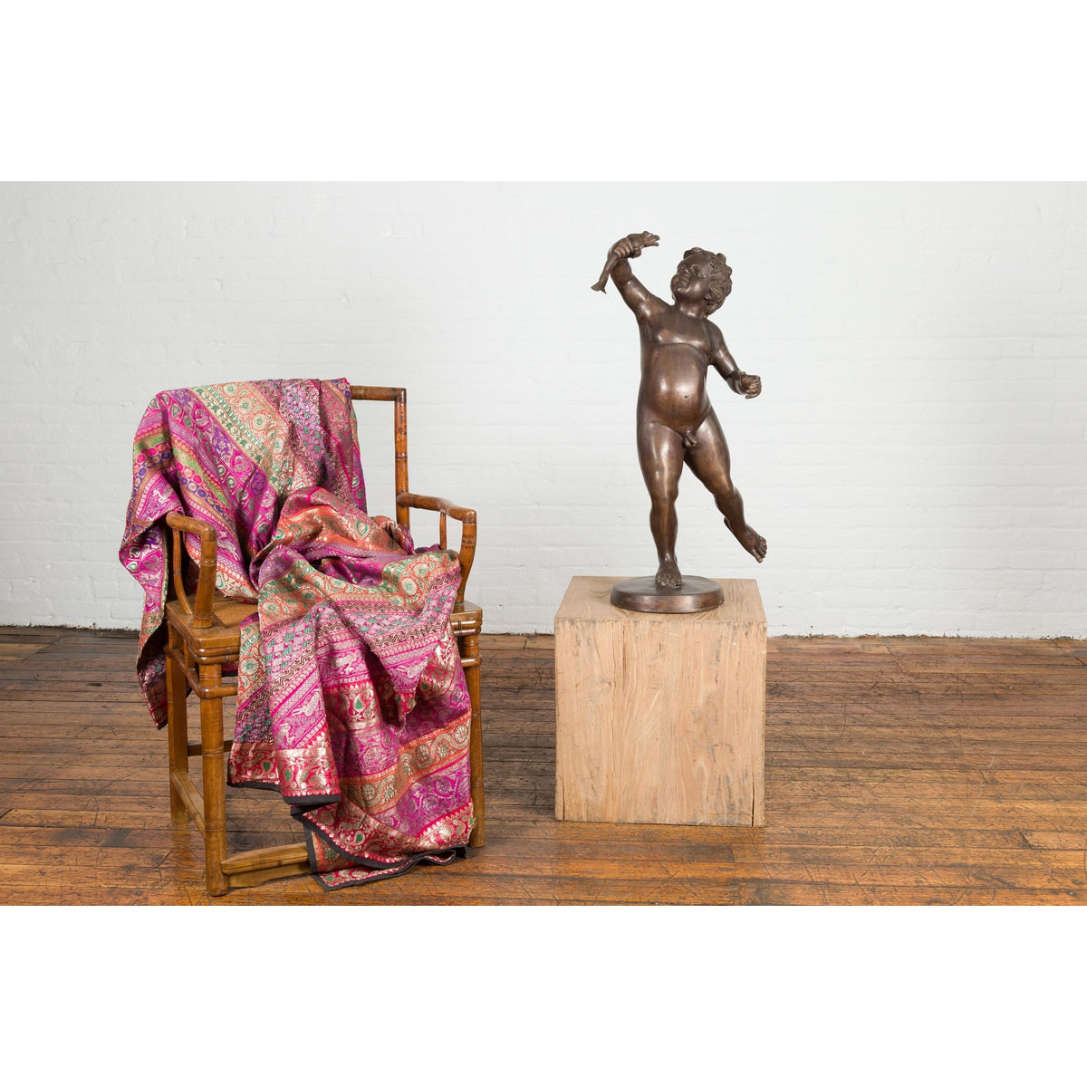Classical Bronze Tabletop Statue of a Putto Holding a Frog-2. Asian & Chinese Furniture, Art, Antiques, Vintage Home Décor for sale at FEA Home