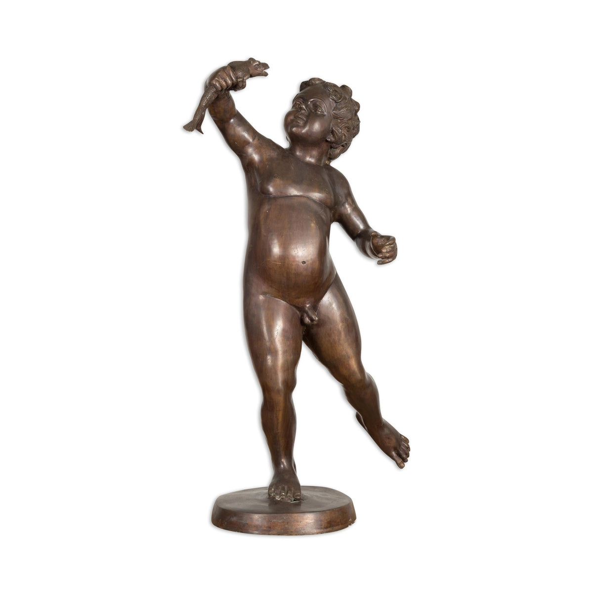 Classical Bronze Tabletop Statue of a Putto Holding a Frog-17. Asian &amp; Chinese Furniture, Art, Antiques, Vintage Home Décor for sale at FEA Home