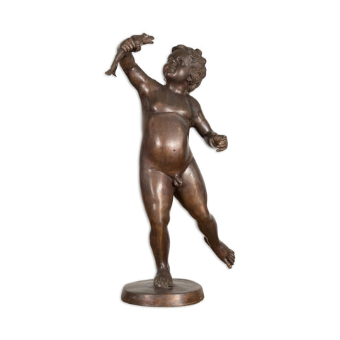 Classical Bronze Tabletop Statue of a Putto Holding a Frog-RG722-17. Asian & Chinese Furniture, Art, Antiques, Vintage Home Décor for sale at FEA Home