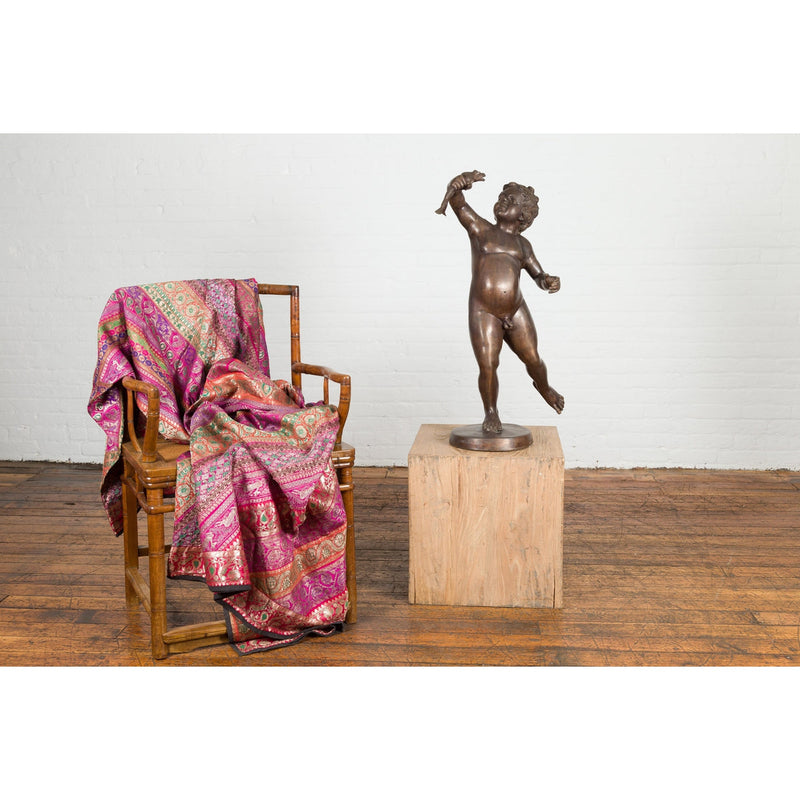 Classical Bronze Tabletop Statue of a Putto Holding a Frog-RG722-2. Asian & Chinese Furniture, Art, Antiques, Vintage Home Décor for sale at FEA Home