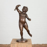 Classical Bronze Tabletop Statue of a Putto Holding a Frog